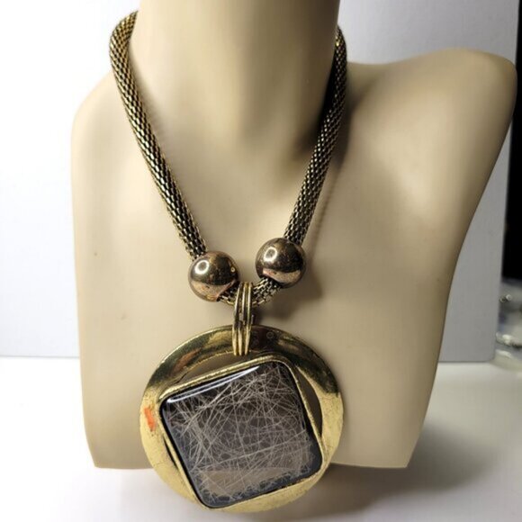Vintage Chunky Choker Gold Tone Pendant Choker Bib Necklace - Picture 1 of 10